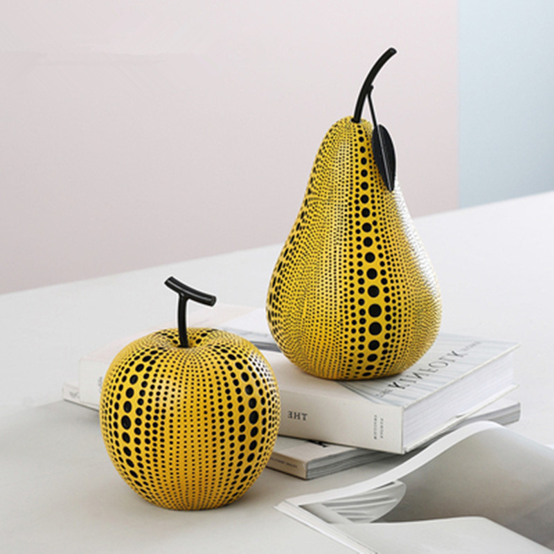 Yayoi Kusama Inspired Resin Apple Decor Black Wave Point Pear Design Yellow Face Unique Home Decor Gift A1560 Perfect For Halloween - 8