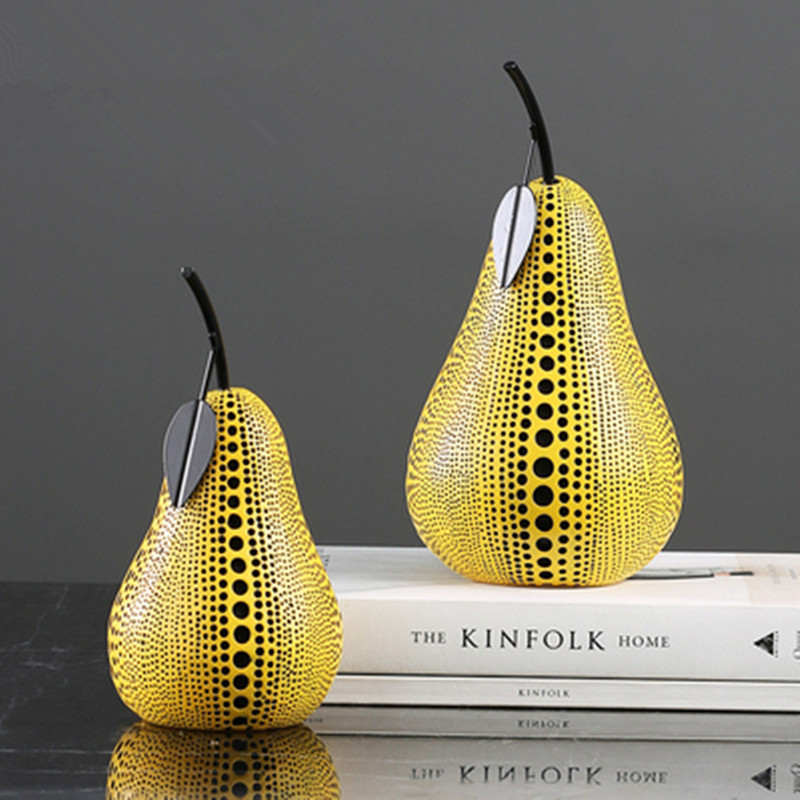 Yayoi Kusama Inspired Resin Apple Decor Black Wave Point Pear Design Yellow Face Unique Home Decor Gift A1560 Perfect For Halloween - 7