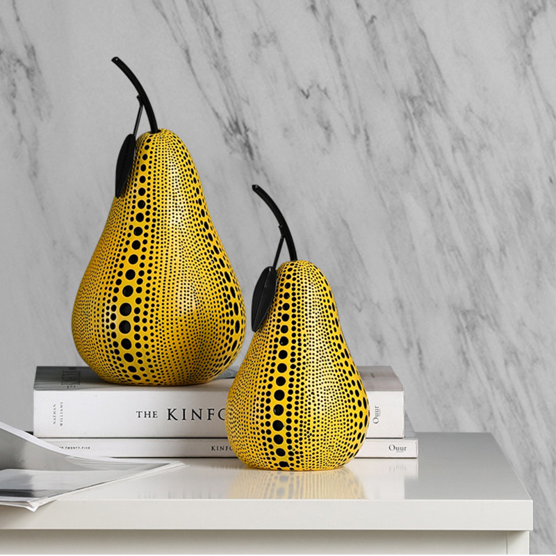 Yayoi Kusama Inspired Resin Apple Decor Black Wave Point Pear Design Yellow Face Unique Home Decor Gift A1560 Perfect For Halloween - 5