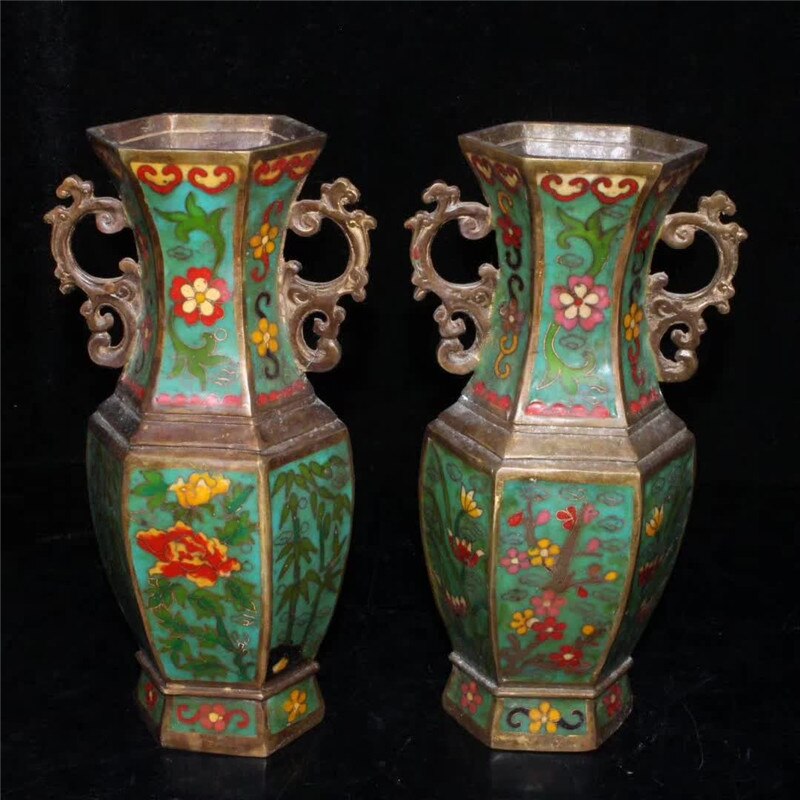 Chinese Cloisonne Bronze Vase Plum Orchid Bamboo Chrysanthemum Ornament Household Geomancy Decoration Gift - 2