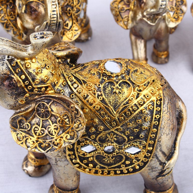 7piece Set Of Gold Resin Buddha And Lucky Elephant Figurines Artistic Animal Sculpture Home Decor Accessories R534 - 5