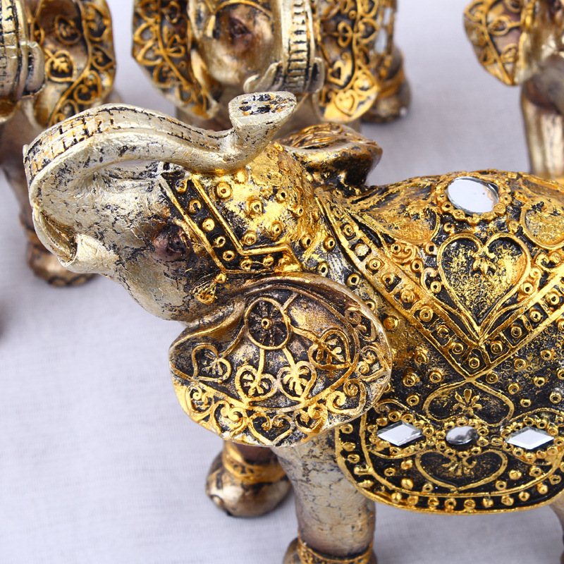 7piece Set Of Gold Resin Buddha And Lucky Elephant Figurines Artistic Animal Sculpture Home Decor Accessories R534 - 3