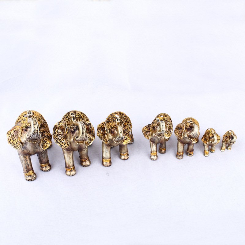 7piece Set Of Gold Resin Buddha And Lucky Elephant Figurines Artistic Animal Sculpture Home Decor Accessories R534 - 1