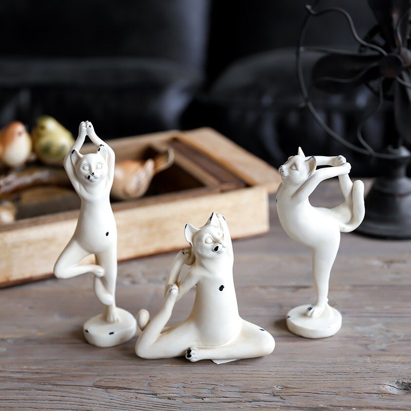 Old Vintage Abstract Cat Figurine Sculpture Resin Handmade Ornaments Creative Animal Statues Modern Home Decorations L3154 - 2