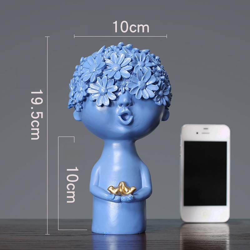 Modern Nordic Abstract Resin Girl Doll Sculpture Creative Home Decor Figurine With Flower Character R4977 - 13