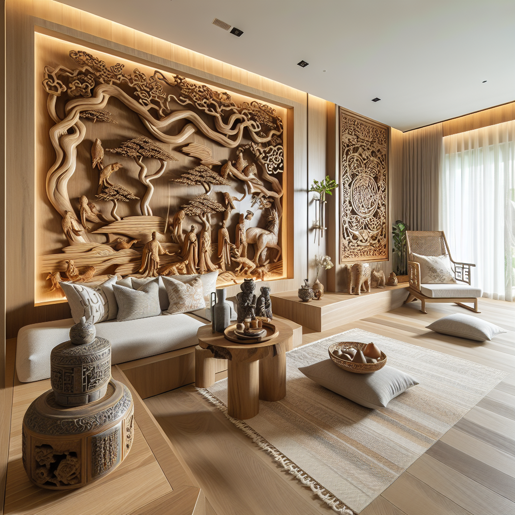 The Serenity and Tranquility Evoked by Intricate Wood Carvings in Modern Living Spaces