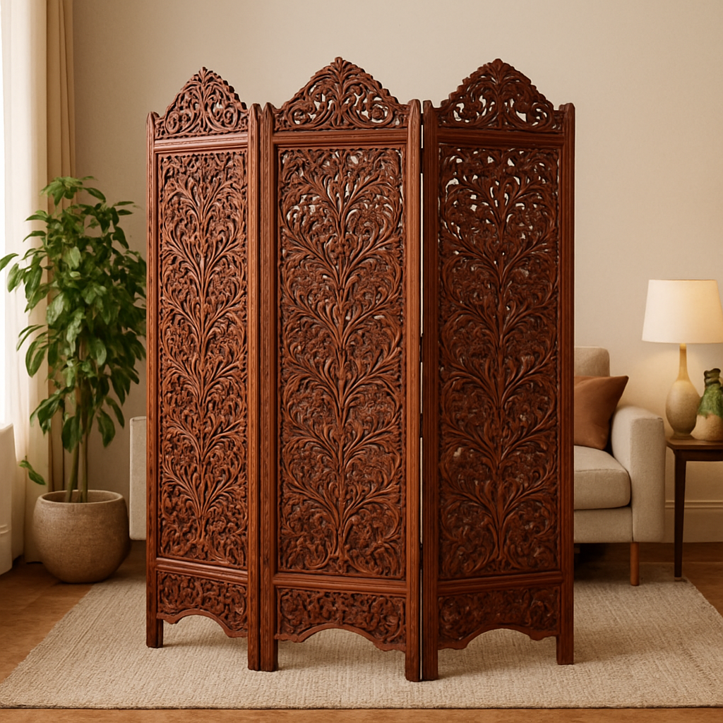 Transforming Your Living Space with an Elegant Rosewood Folding Screen with Floral Carvings for Home Decor  