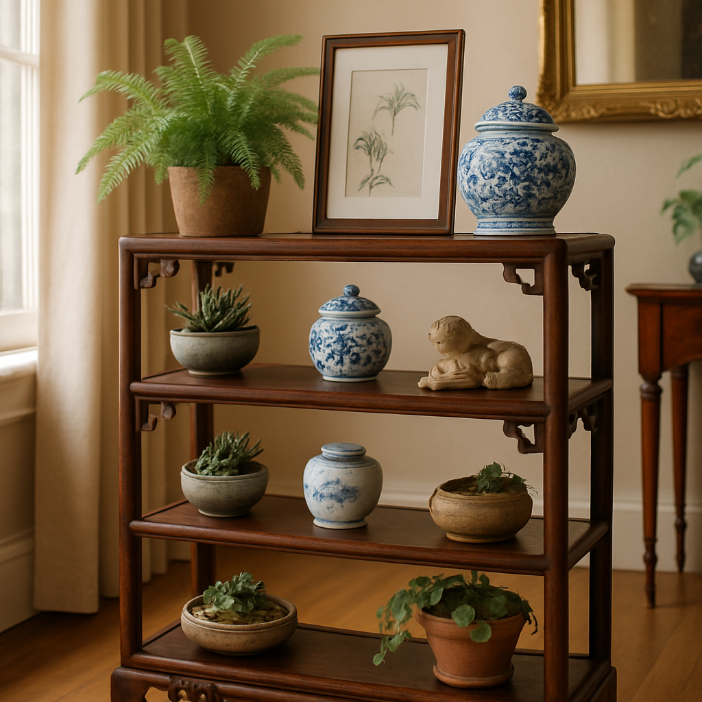 Durability Meets Aesthetics: The Benefits of a Sturdy Antique Display Shelf for Plants and Art Pieces  